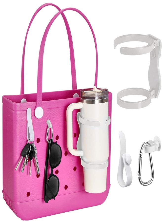 ANTAND Accessories for Bogg Bag, Foldable Cup Holder for 30oz 40oz Stanley Cup, Adjustable Drink Water Bottle Holder Only for BOGG Bag, Insert Charm Carabiner Key Holder Hooks for Tote Bag (White) - Image 1